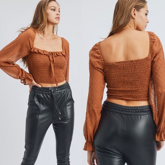 Sunset Valley Fashion Tops - Ruffled Bell Sleeve Top Brown